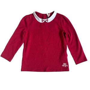 Red embroidered shirt Peter Pan collar size 2T NEW with flaw Parisian retro